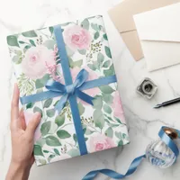 Watercolor Soft Pink Roses Floral  Wrapping Paper