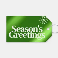 Minimalist Green Foil Seasons Greetings Snowflakes Gift Tags