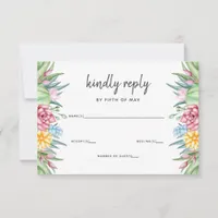 Rustic Succulent Cactus Rose Floral Wedding RSVP Card