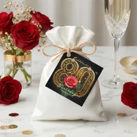 Elegant Black Gold Red Rose Floral 80th Birthday Favor Tags