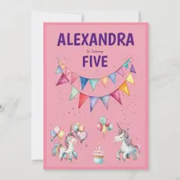 Cute Colorful Watercolor Unicorn Birthday Invitation