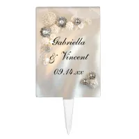 Faux White Pearl and Diamond Buttons Wedding Cake Topper