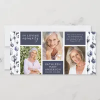 Blue Floral Photo Collage Funeral Sympathy Thank You Card