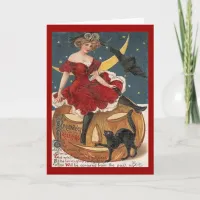 Halloween Vintage Lady in Red on Jack o' Lantern Card