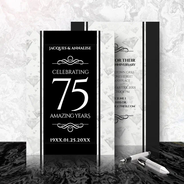 Elegant 75th Diamond Wedding Anniversary Invitation