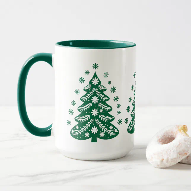 Scandinavian Folk Art Green Christmas Tree Coffee Mug