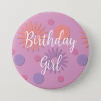 Birthday Girl Sherbet Flowers and Dots Button