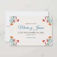 Fiesta Colorful Floral Modern Boda Spanish Wedding Save The Date