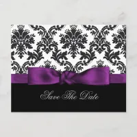 purple damask Save the date Announcement Postcard