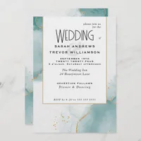 Budget Wedding Teal Gold Abstract Marbled Invitati Invitation