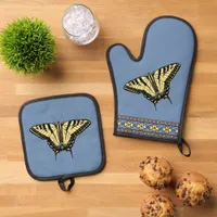 Southwest Yellow Swallowtail Butterfly on Blue Oven Mitt & Pot Holder Set