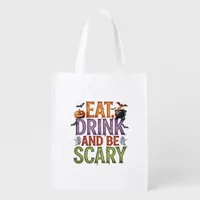 Eat Drink And Be Scary Halloween Party Spooky Desi Grocery Bag