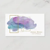 *~* Geometric Gold Chic Magenta Purple Watercolor Business Card