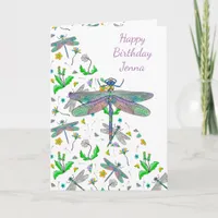 Personalized Dragonflies and Dandelions Birthday Card