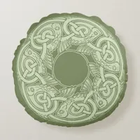 Celtic Knotwork Fish in Green Round Pillow