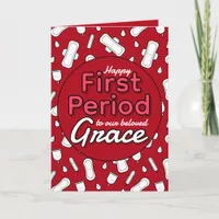 Red Cartoon Pad Tampon Teen Girl First Period Card