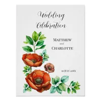 Sublime Watercolor Red Poppies in Vintage Style Poster