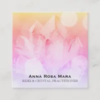 *~* Reiki  Healer Yoga Ombre Rose Quarts Crystal Square Business Card