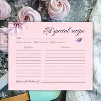 Pink Watercolor Floral Bridal Shower Recipe Card