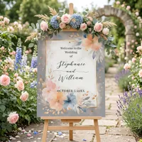 Watercolor Blush Dusty Blue Floral Gold Wedding Foam Board