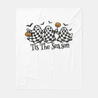Retro Tis The Season Checkered Halloween Fleece Blanket