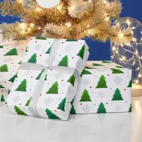 Christmas tree forest, snowflakes and red blue dot wrapping paper