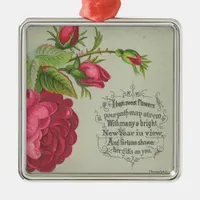 Vintage New Year Rose Metal Ornament