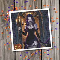 Black and Purple Witch with Candelabra Halloween Napkins