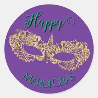 Elegant Shining Golden Mardi Gras Mask  Classic Round Sticker