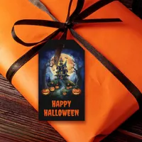 Halloween Haunted House with Pumpkins Party Gift Tags