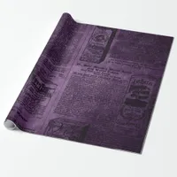 Purple & Black Grunge Distressed Vintage Newspaper Wrapping Paper