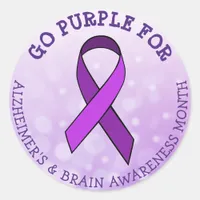 Go Purple for  Alzheimer's & Brain Awareness Month Classic Round Sticker