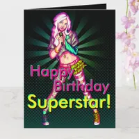 Cute Girly Neon Teen Superstar Birthday Card