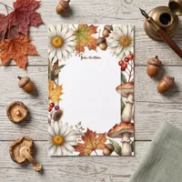 Watercolor Autumn Woodland Mushroom Daisy Floral Stationery