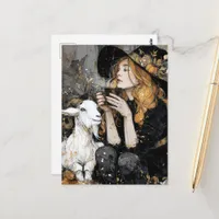 Witch and Her Goat Morning Coffee Postcard