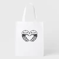 Rip Heart Shaped Gravestone Skeleton Hands Grocery Bag