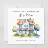 New Home Happiness Watercolor Personalized Card