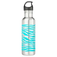 Blue and White Zebra Stripes Stainless Steel Water Bottle
