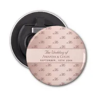 Rose gold monogram couple initials wedding bottle opener