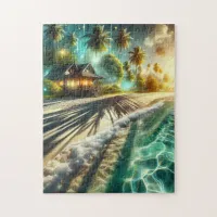 Beautiful Sunset Beach House Themed Jigsaw Puzzle