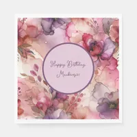 Pink and Purple Floral Alcohol Ink Illustration  Napkins