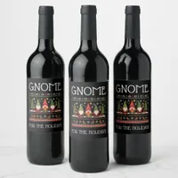 Funny Colorful Pixelated Gnome for the Holidays Wine Label