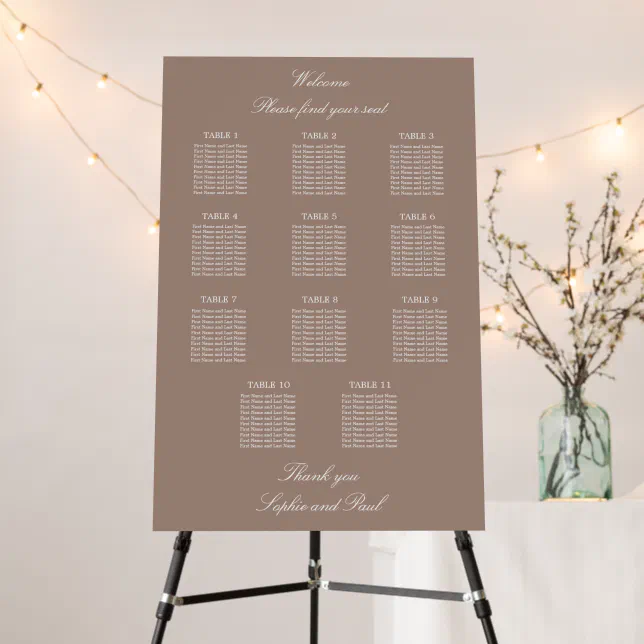 Taupe 11 Table Wedding Seating Chart Foam Board