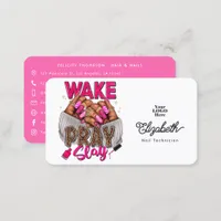 Hot-Pink Wake, Pray, Slay Nail Salon Business Card