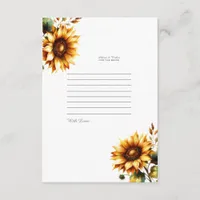 Bride Bachelorette Sunflower Wedding Advice Enclosure Card