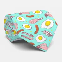 Novelty Bacon Egg Sausage Breakfast Blue Neck Tie