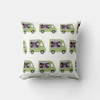 Funny Alien Food Truck French Fries and Pizza Throw Pillow