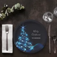 Christmas party black blue tree modern paper plates