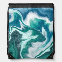 Teal and Blue Turquoise Water Ocean Marble  Drawstring Bag