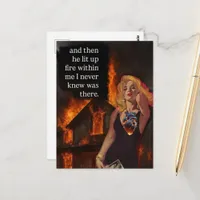 Retro Woman Fire Within House on Fire Collage Postcard